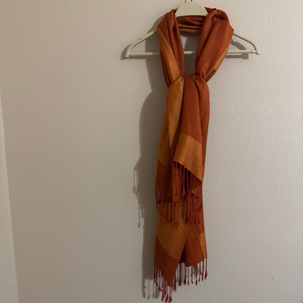 Cashmere Seta Pashmima Rectangular Orange Scarf 2… - image 1
